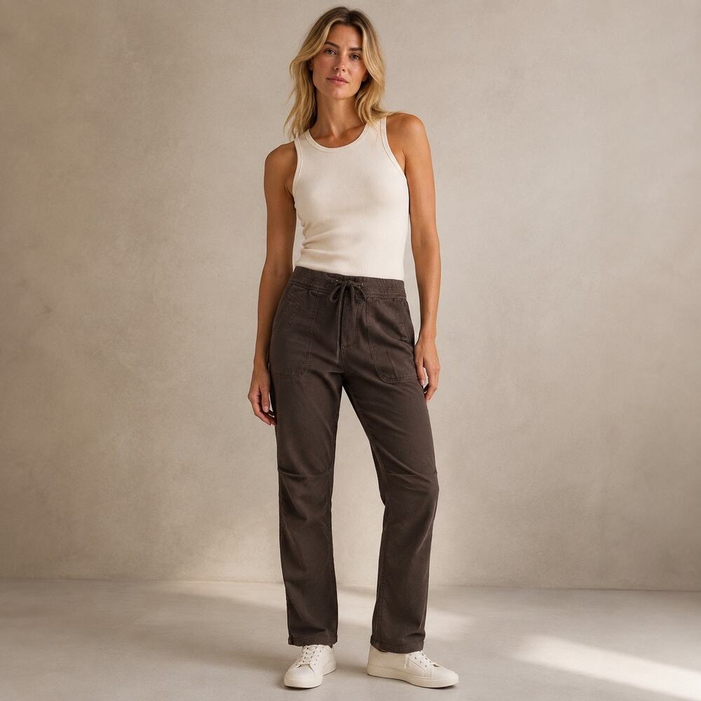 Quiet Luxury Minimalist James Perse Soft Drape Utility Pants Brown Pull On Small
